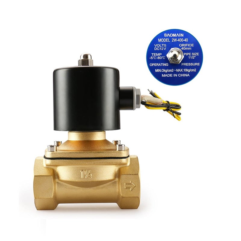 Baomain Brass Electric Solenoid Valve 1-1/2 Inch DC 12V Thread Direct Acting Normally Closed Compatible with Water Air 2W-400-40 Gold - Image 5